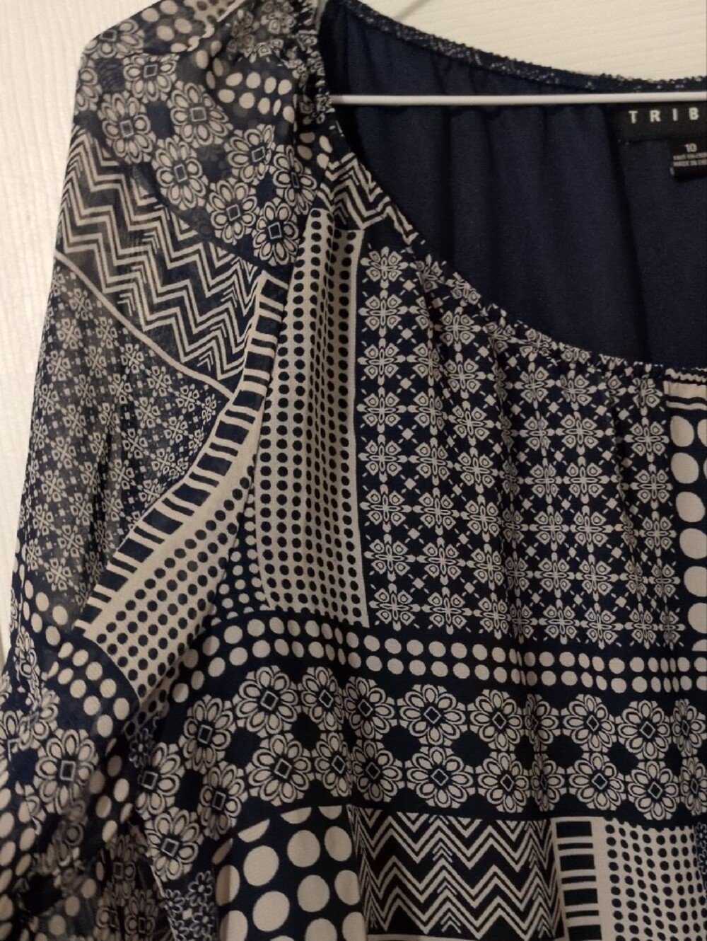 Tribal Navy and White Geometric Print Tunic - Picture 9 of 12